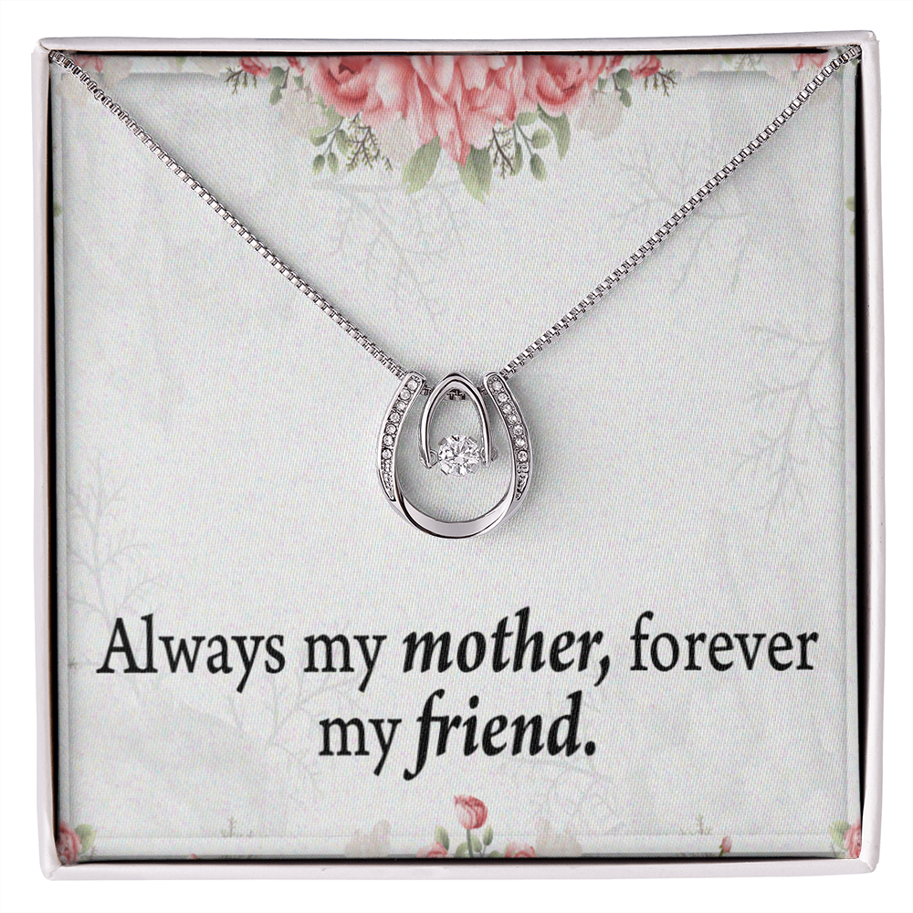 To The Mother Of The Bride Always My Mother Lucky Horseshoe Necklace Message Card 14k w CZ Crystals-Express Your Love Gifts