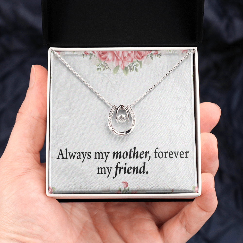 To The Mother Of The Bride Always My Mother Lucky Horseshoe Necklace Message Card 14k w CZ Crystals-Express Your Love Gifts