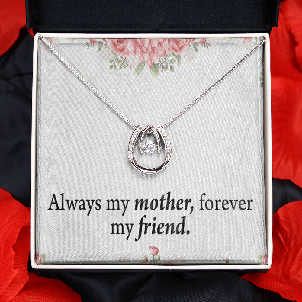 To The Mother Of The Bride Always My Mother Lucky Horseshoe Necklace Message Card 14k w CZ Crystals-Express Your Love Gifts