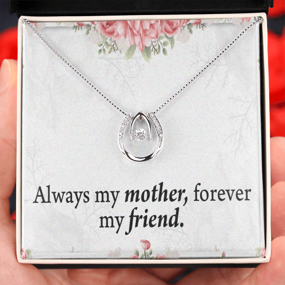 To The Mother Of The Bride Always My Mother Lucky Horseshoe Necklace Message Card 14k w CZ Crystals-Express Your Love Gifts