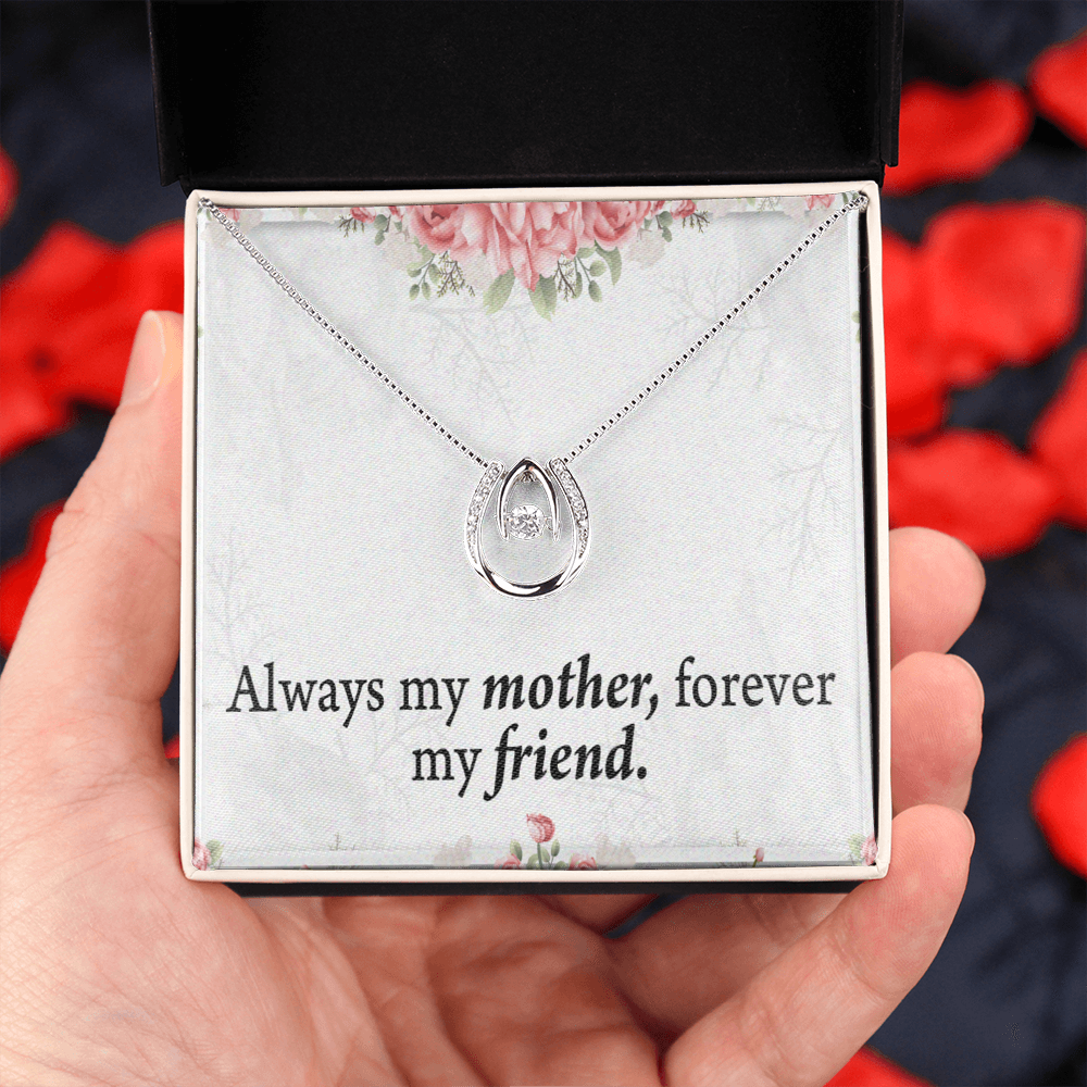 To The Mother Of The Bride Always My Mother Lucky Horseshoe Necklace Message Card 14k w CZ Crystals-Express Your Love Gifts