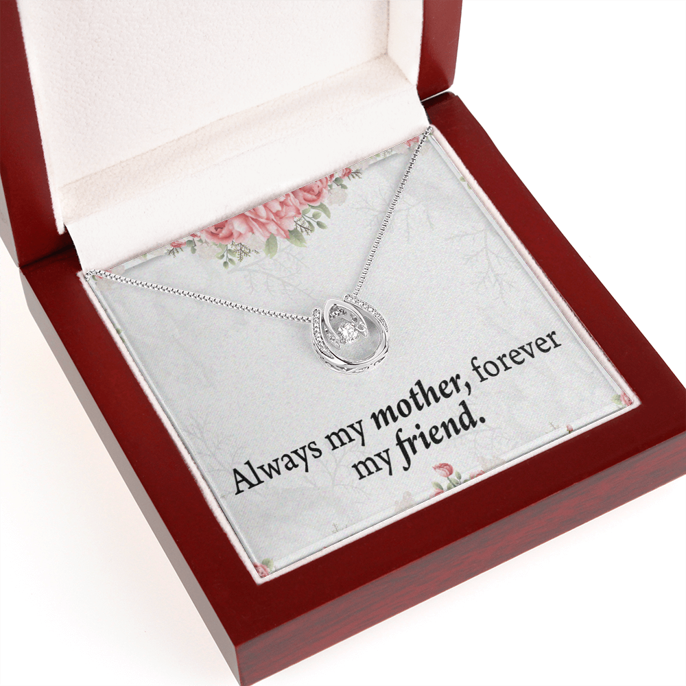 To The Mother Of The Bride Always My Mother Lucky Horseshoe Necklace Message Card 14k w CZ Crystals-Express Your Love Gifts