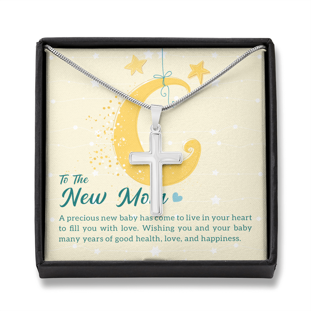 To The New Mom A Precious New Baby Cross Card Necklace w Stainless Steel Pendant-Express Your Love Gifts