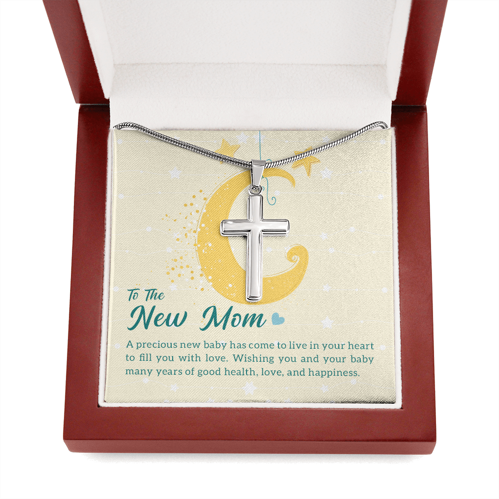 To The New Mom A Precious New Baby Cross Card Necklace w Stainless Steel Pendant-Express Your Love Gifts