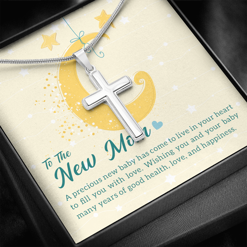 To The New Mom A Precious New Baby Cross Card Necklace w Stainless Steel Pendant-Express Your Love Gifts