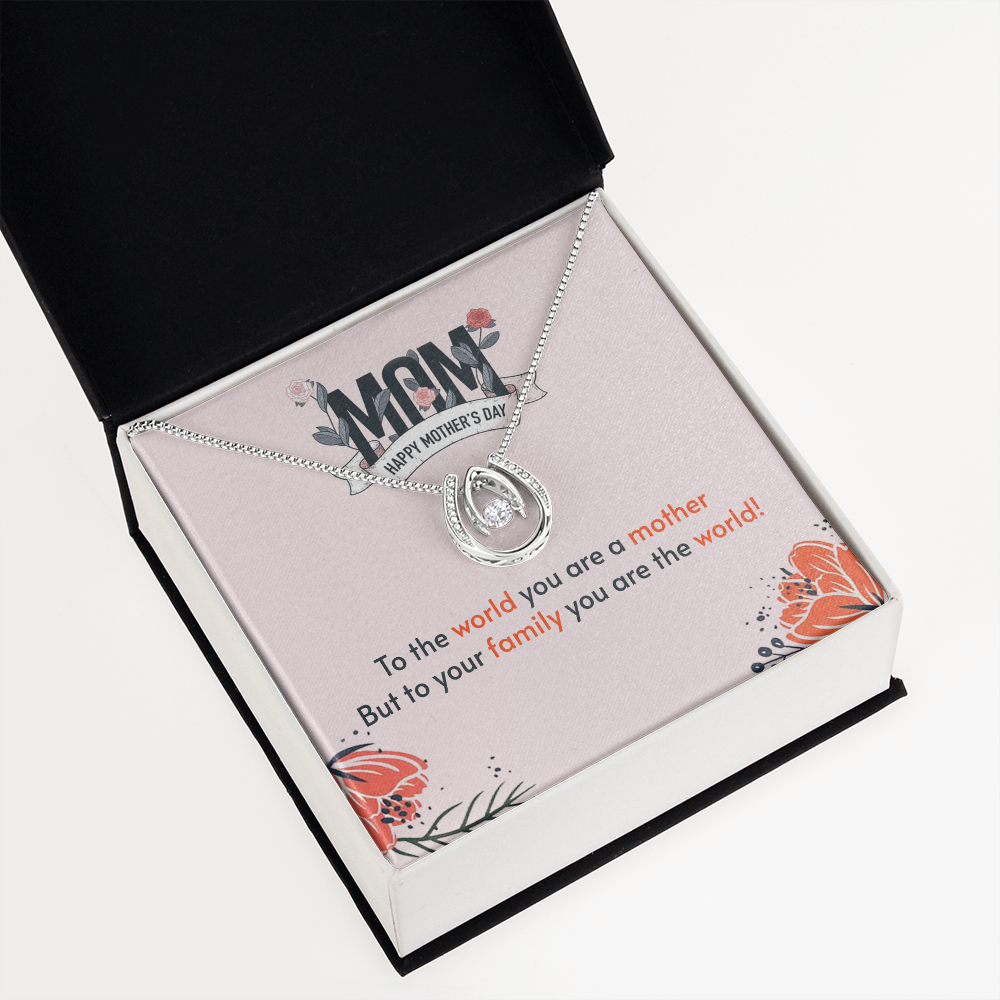 To the World You Are a Mother Lucky Horseshoe Necklace Message Card 14k w CZ Crystals-Express Your Love Gifts