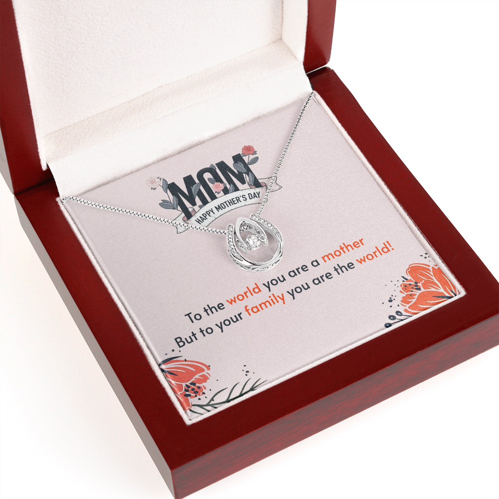 To the World You Are a Mother Lucky Horseshoe Necklace Message Card 14k w CZ Crystals-Express Your Love Gifts