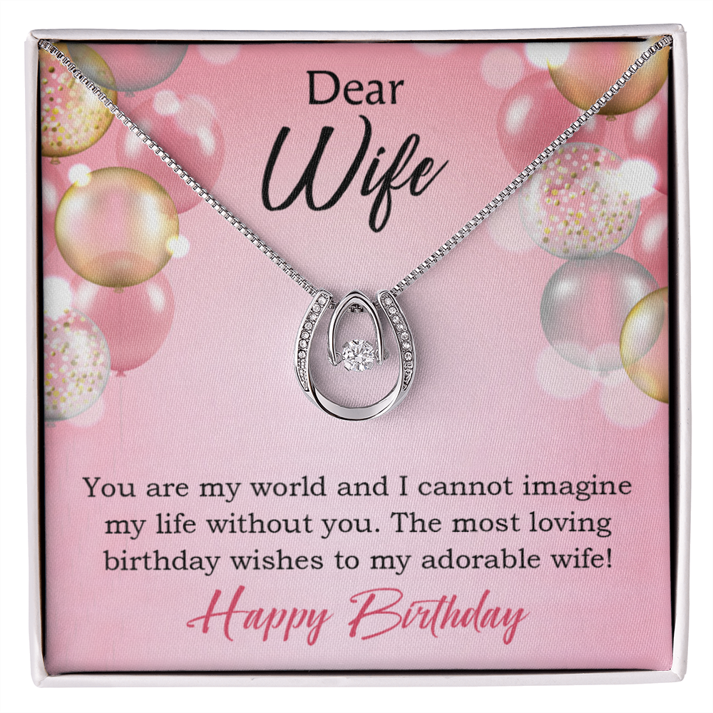 To Wife Birthday You're My World Lucky Horseshoe Necklace Message Card 14k w CZ Crystals-Express Your Love Gifts
