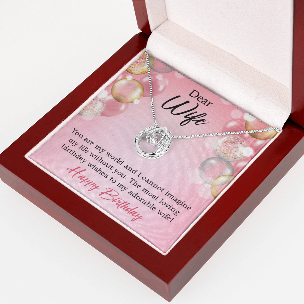 To Wife Birthday You're My World Lucky Horseshoe Necklace Message Card 14k w CZ Crystals-Express Your Love Gifts