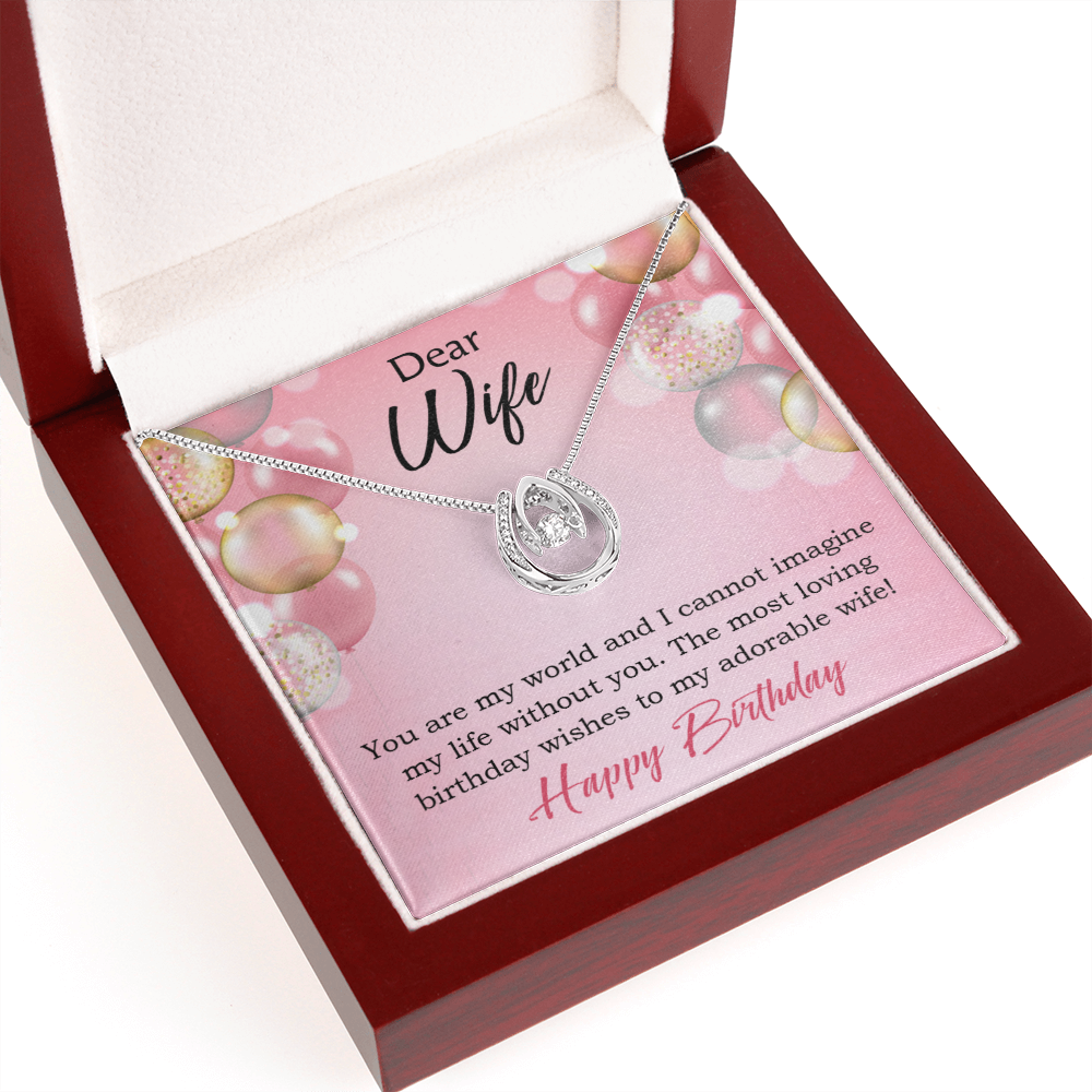 To Wife Birthday You're My World Lucky Horseshoe Necklace Message Card 14k w CZ Crystals-Express Your Love Gifts