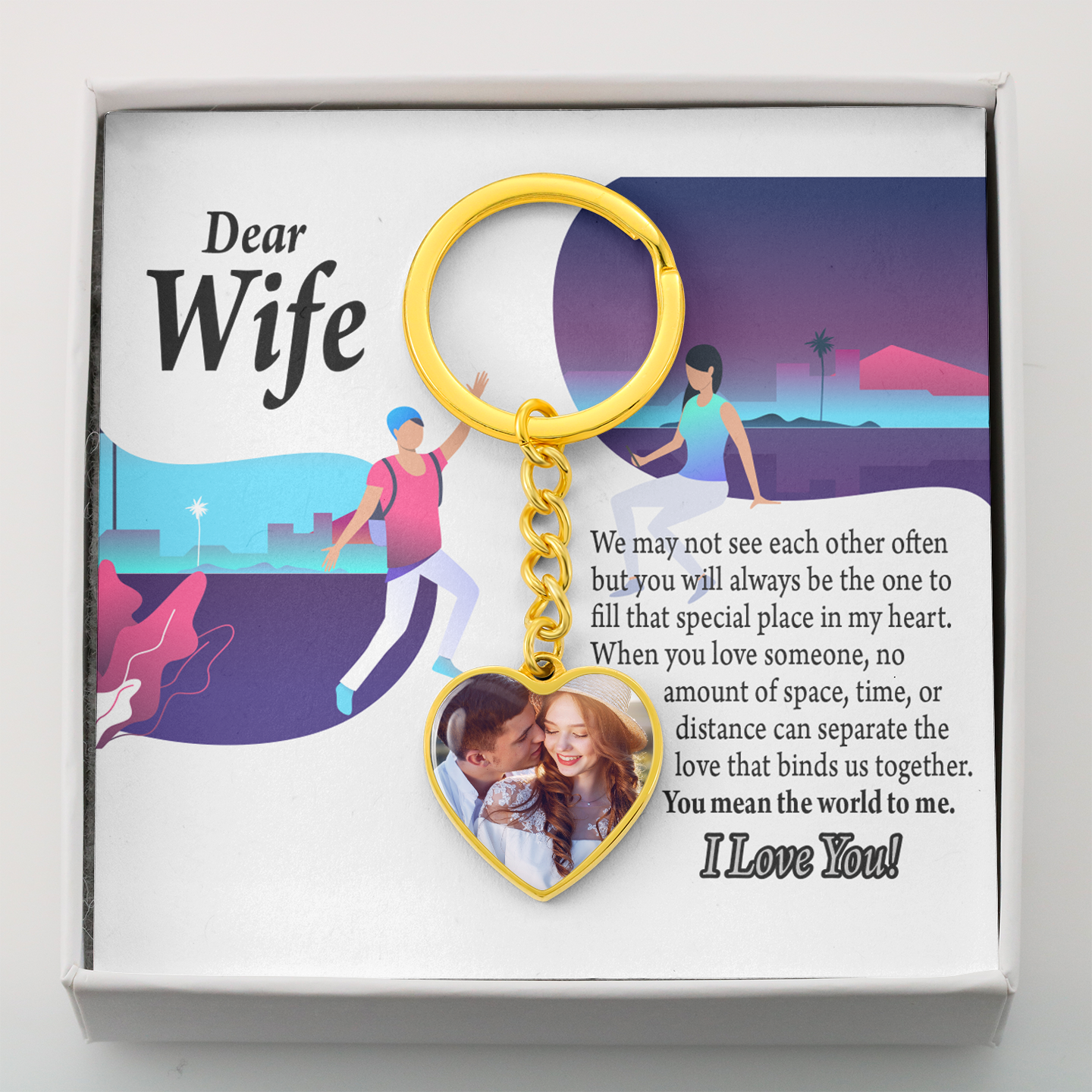 To Wife From Hsuband Personalized Long Distance Distance Means So Little Heart Keychain Stainless Steel or 18k Gold-Express Your Love Gifts