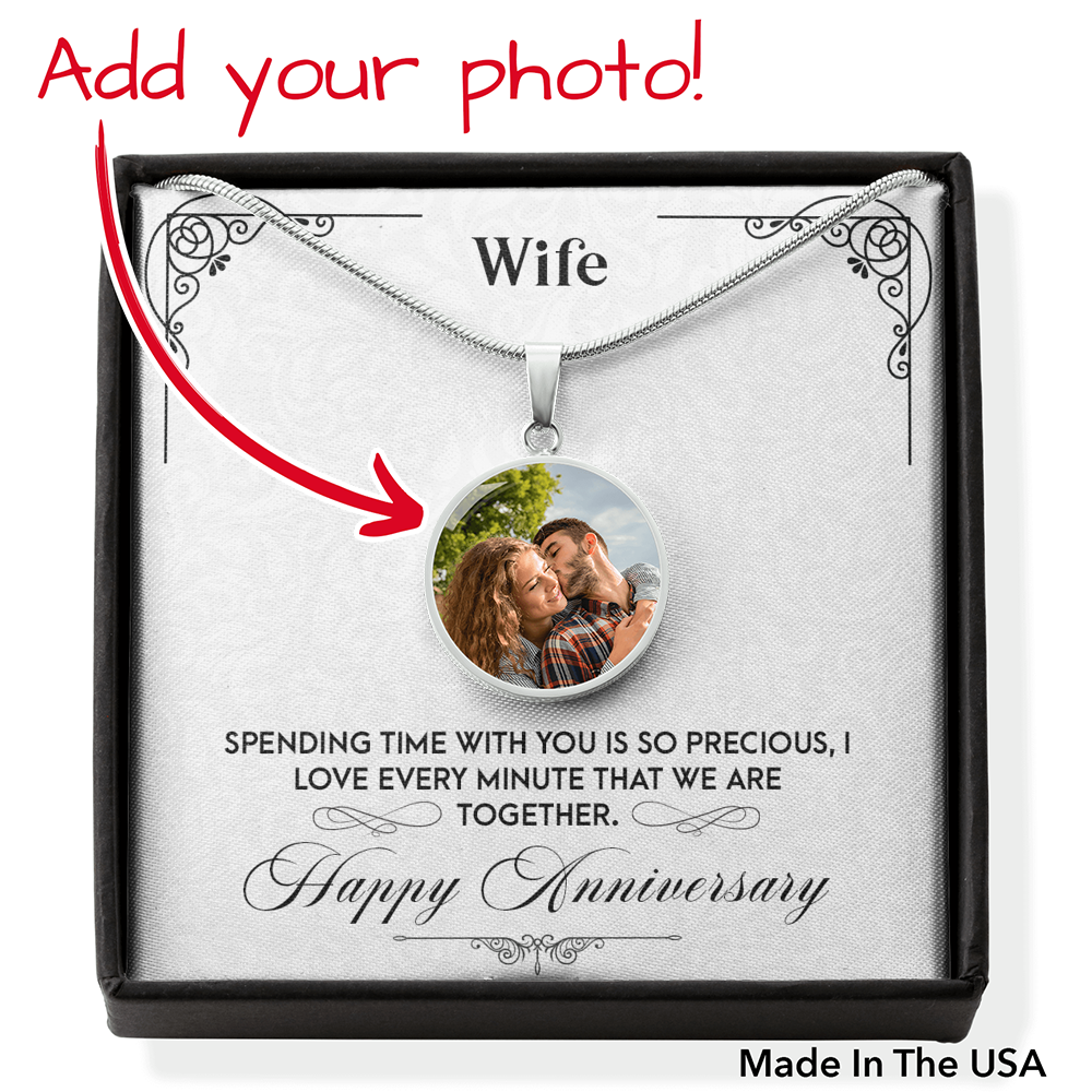 To Wife From Husband Personalized Happy Anniversary Stainless Steel or 18k Gold Circle Pendant 18-22"-Express Your Love Gifts