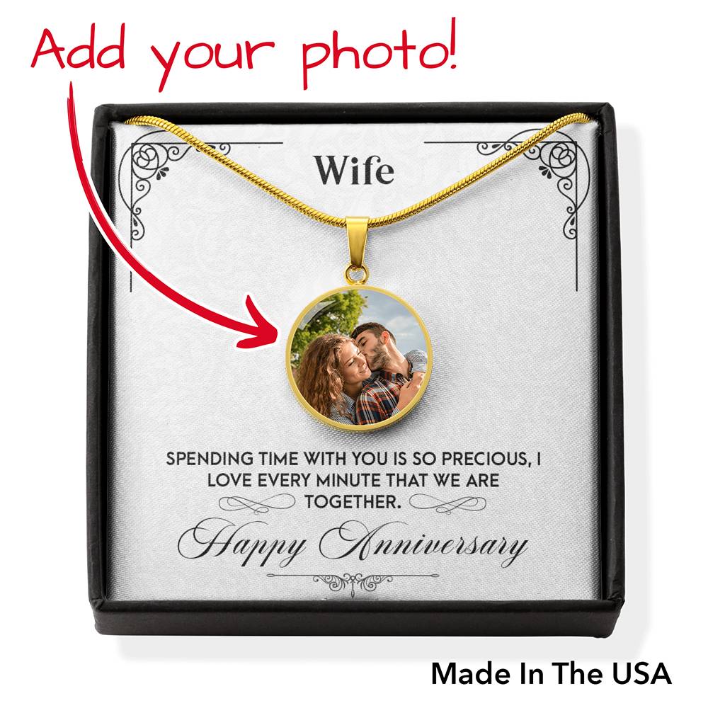 To Wife From Husband Personalized Happy Anniversary Stainless Steel or 18k Gold Circle Pendant 18-22"-Express Your Love Gifts