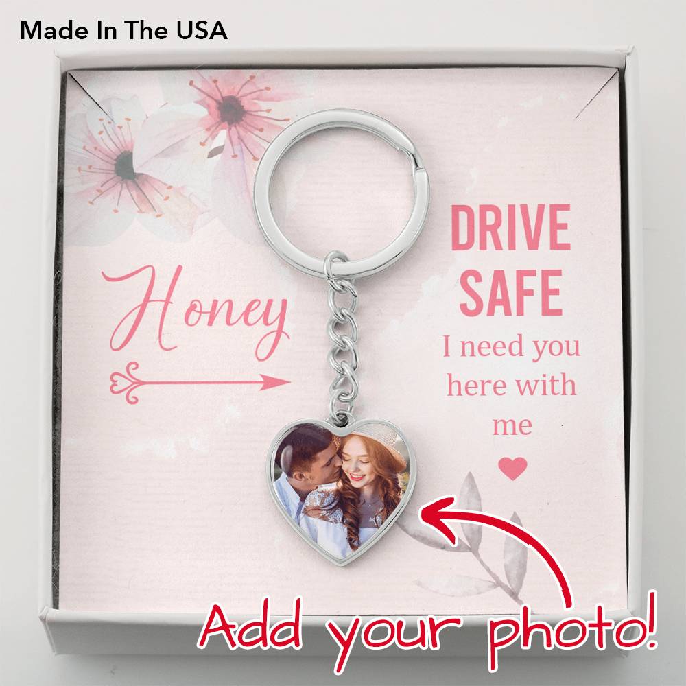 To Wife From Husband Personalized Honey Drive Safe Heart Keychain Stainless Steel or 18k Gold-Express Your Love Gifts