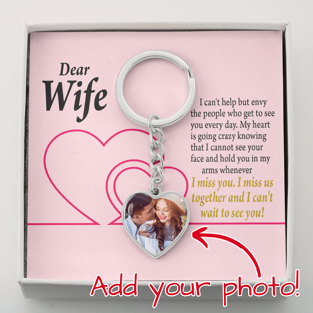 To Wife From Husband Personalized Long Distance Distant But Not Disconnected Heart Keychain Stainless Steel or 18k Gold-Express Your Love Gifts