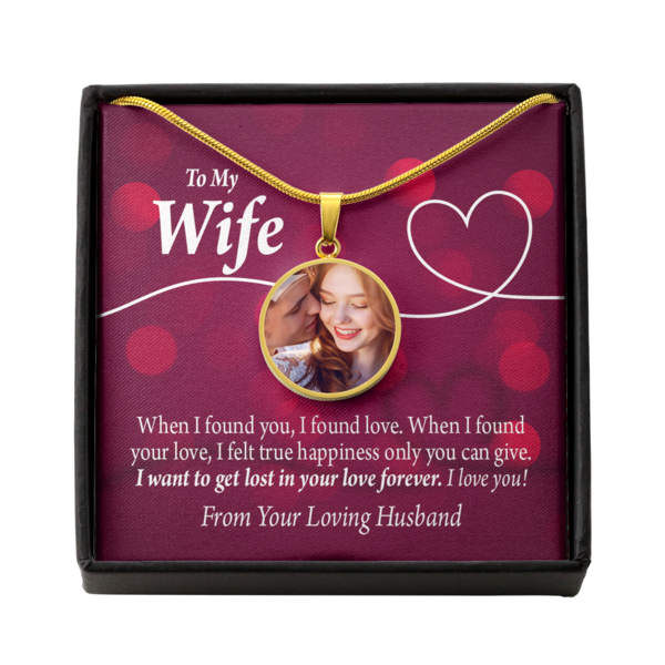 To Wife From Husband Personalized Long Distance Happiness Stainless Steel or 18k Gold Circle Pendant 18-22"-Express Your Love Gifts