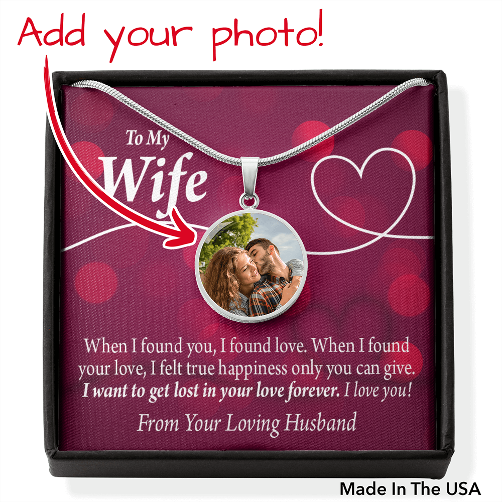 To Wife From Husband Personalized Long Distance Happiness Stainless Steel or 18k Gold Circle Pendant 18-22"-Express Your Love Gifts