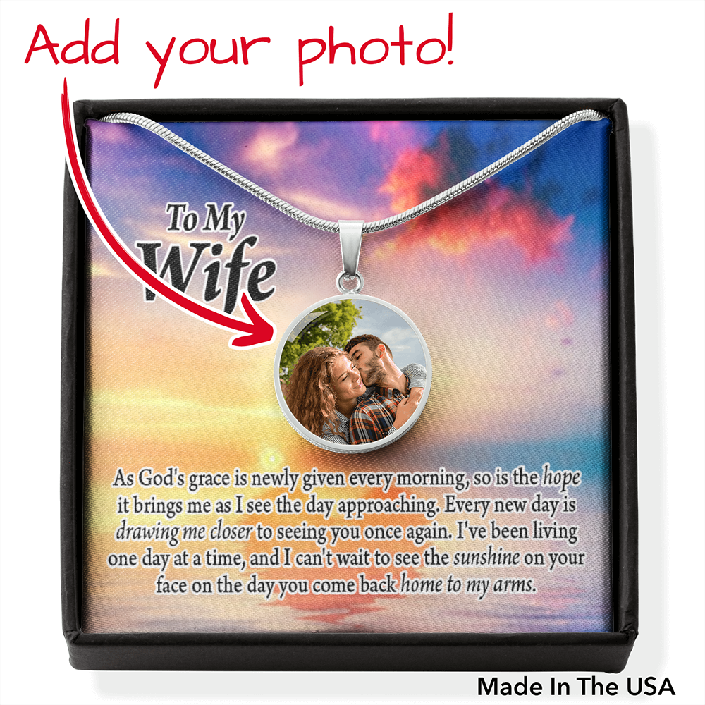 To Wife From Husband Personalized Long Distance One Day Closer Stainless Steel or 18k Gold Circle Pendant 18-22"-Express Your Love Gifts