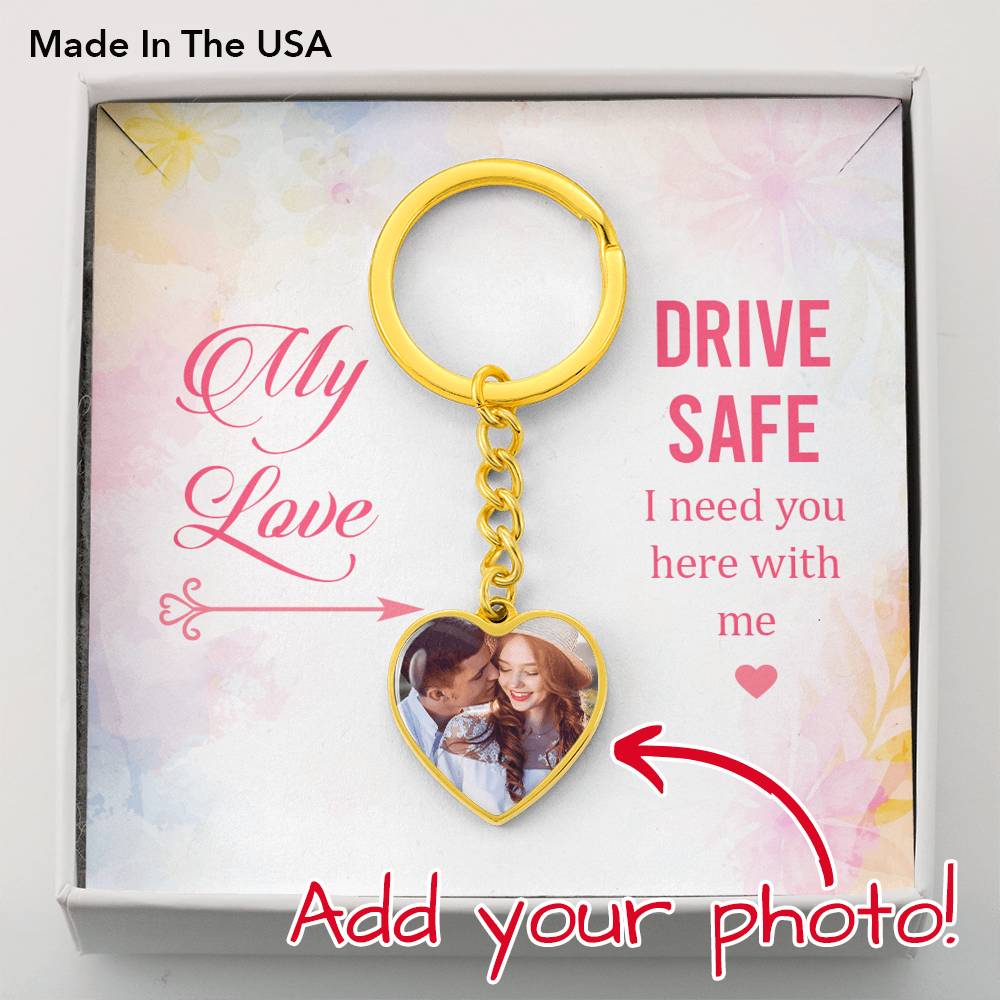To Wife From Husband Personalized My Love Drive Safe Heart Keychain Stainless Steel or 18k Gold-Express Your Love Gifts