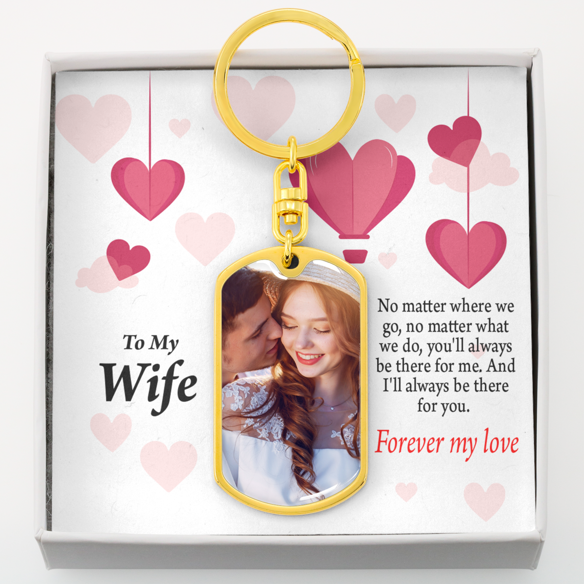 To Wife From Husband Personalized No Matter What Hearts Dog Tag Pendant Keychain Stainless Steel or 18k Gold-Express Your Love Gifts