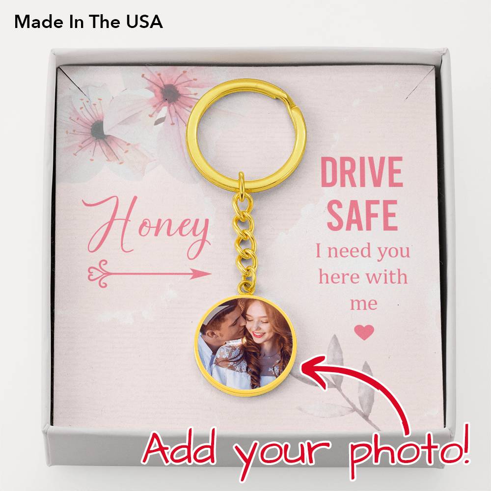 To Wife/Girlfriend From Husband/Boyfriend Personalized Honey Circle Keychain Stainless Steel or 18k Gold-Express Your Love Gifts