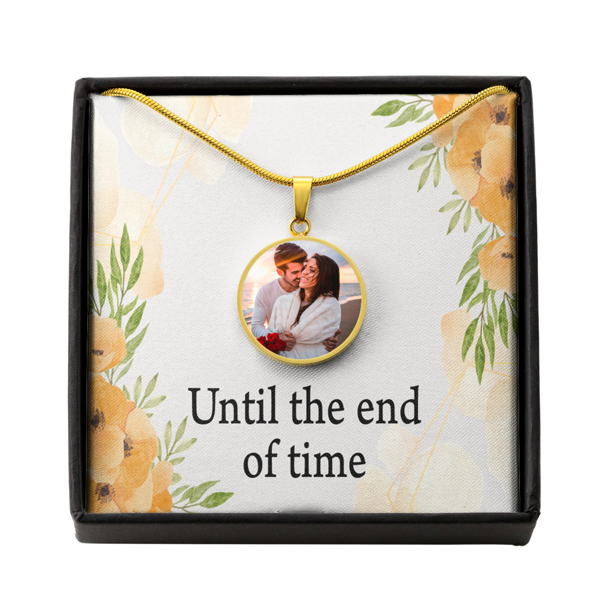 To Wife/Husband Personalized Until The End Of Time Circle Necklace Stainless Steel or 18k Gold 18-22"-Express Your Love Gifts