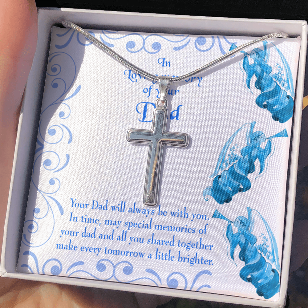 Tomorrow a Little Brighter Dad Memorial Gift Dad Memorial Cross Necklace Sympathy Gift Loss of Father Condolence Message Card-Express Your Love Gifts