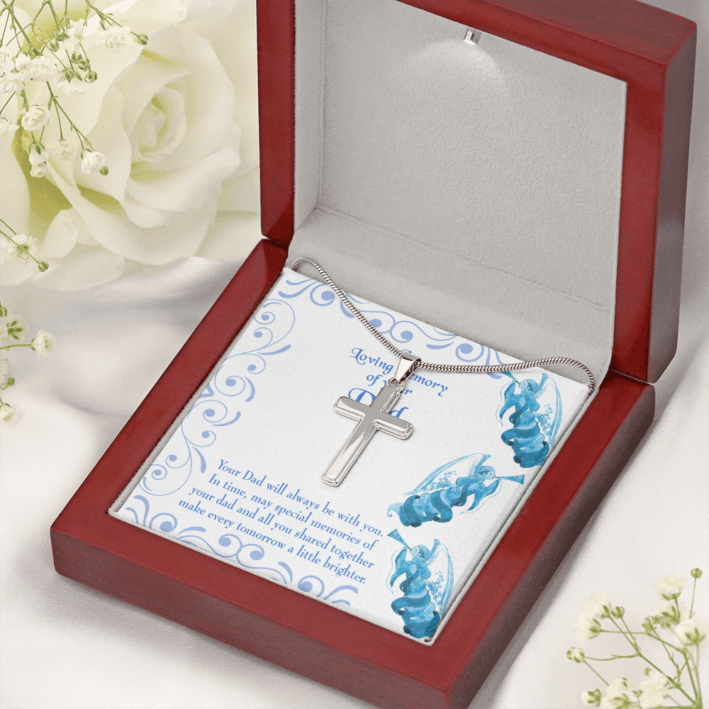 Tomorrow a Little Brighter Dad Memorial Gift Dad Memorial Cross Necklace Sympathy Gift Loss of Father Condolence Message Card-Express Your Love Gifts