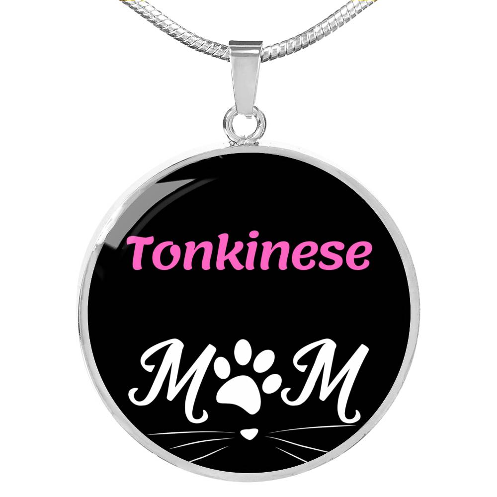 Tonkinese Cat Mom Necklace Circle Pendant Stainless Steel or 18k Gold 18-22"-Express Your Love Gifts