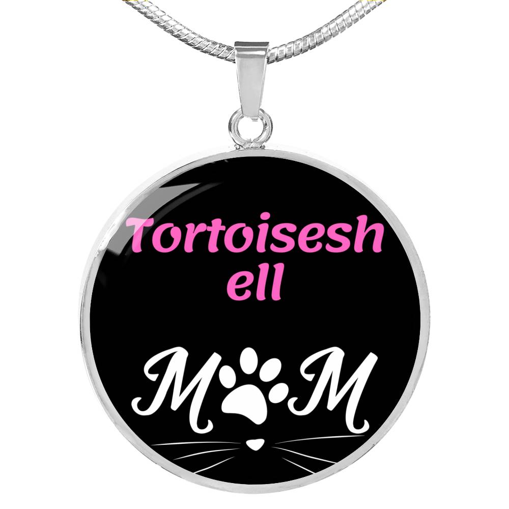 Tortoiseshell Cat Mom Necklace Circle Pendant Stainless Steel or 18k Gold 18-22"-Express Your Love Gifts