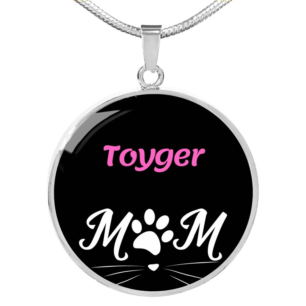 Toyger Cat Mom Necklace Circle Pendant Stainless Steel or 18k Gold 18-22"-Express Your Love Gifts