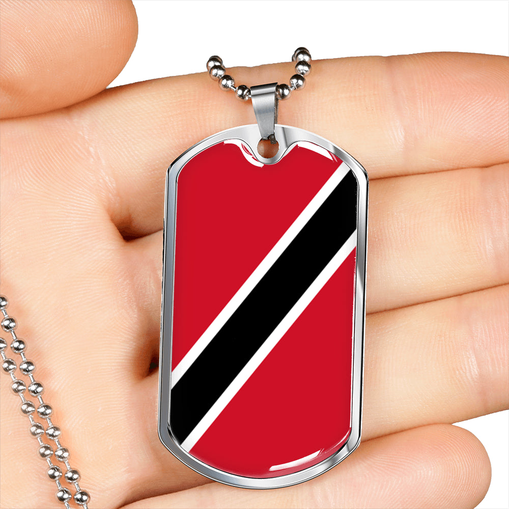 Trinidad And Tobago Flag Necklace Trinidad And Tobago Flag Stainless Steel or 18k Gold Dog Tag 24"-Express Your Love Gifts