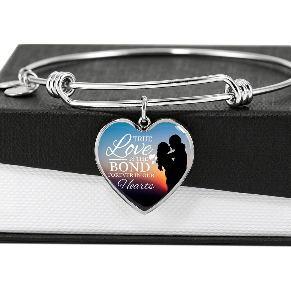 True Love Is The Bond Forever In Our Hearts Heart Bangle Stainless Steel or 18k Gold 18-22"-Express Your Love Gifts