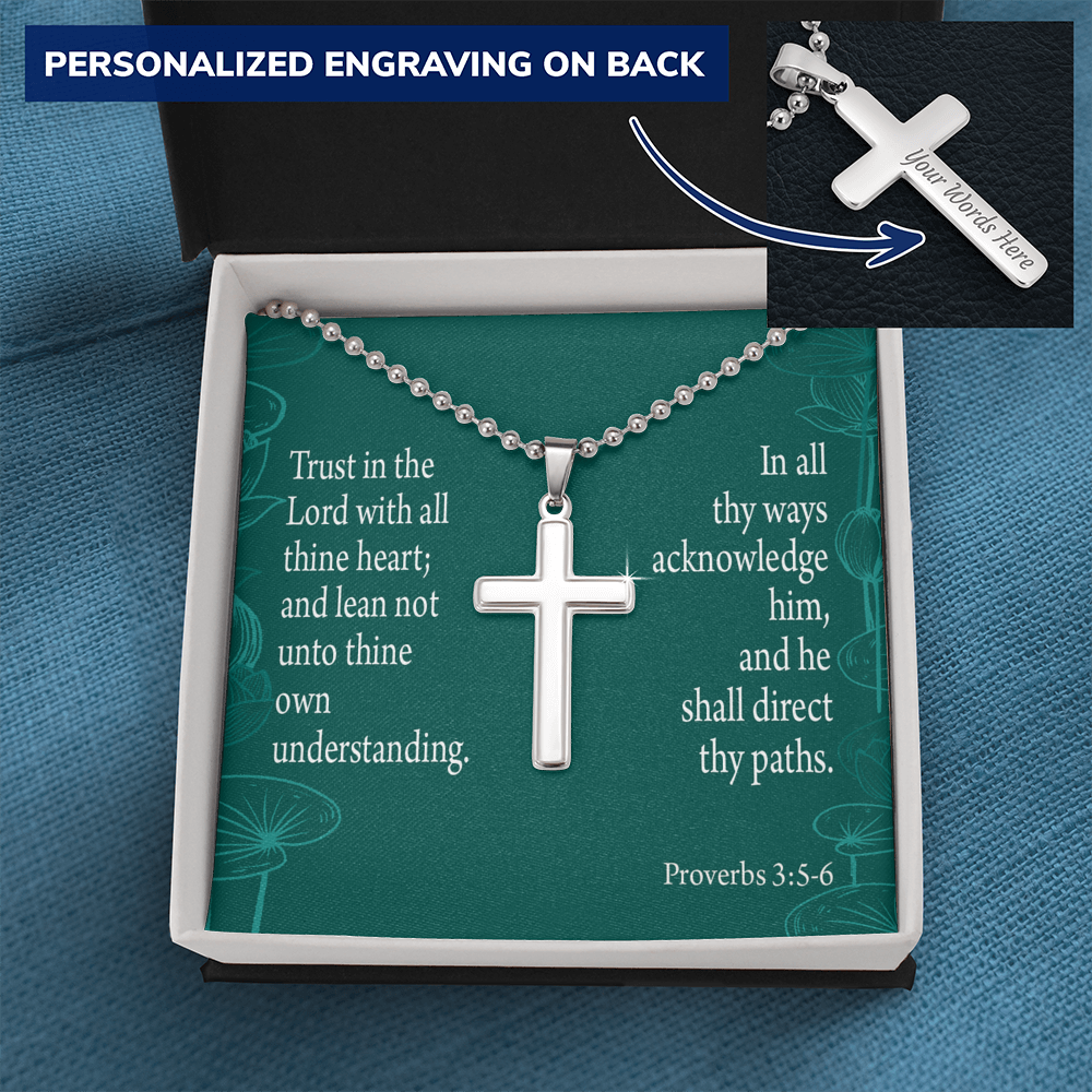 Trust In God Proverbs Cross Necklace Message Card W Ball Chain Pendant-Express Your Love Gifts