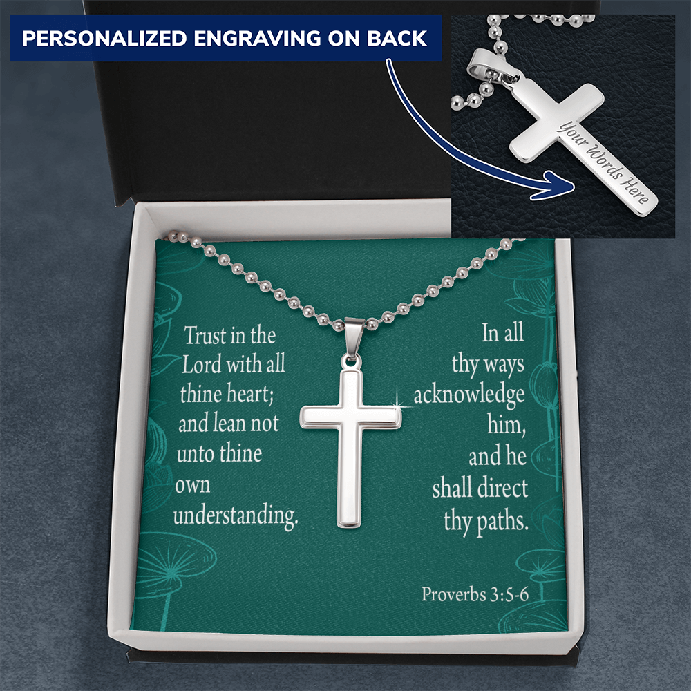 Trust In God Proverbs Cross Necklace Message Card W Ball Chain Pendant-Express Your Love Gifts