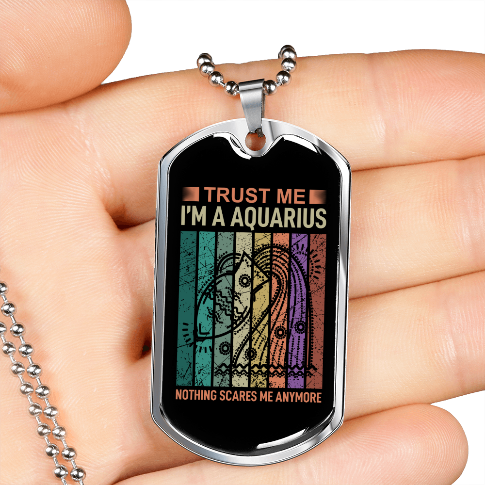 Trust Me Aquarius Zodiac Necklace Stainless Steel or 18k Gold Dog Tag 24" Chain-Express Your Love Gifts