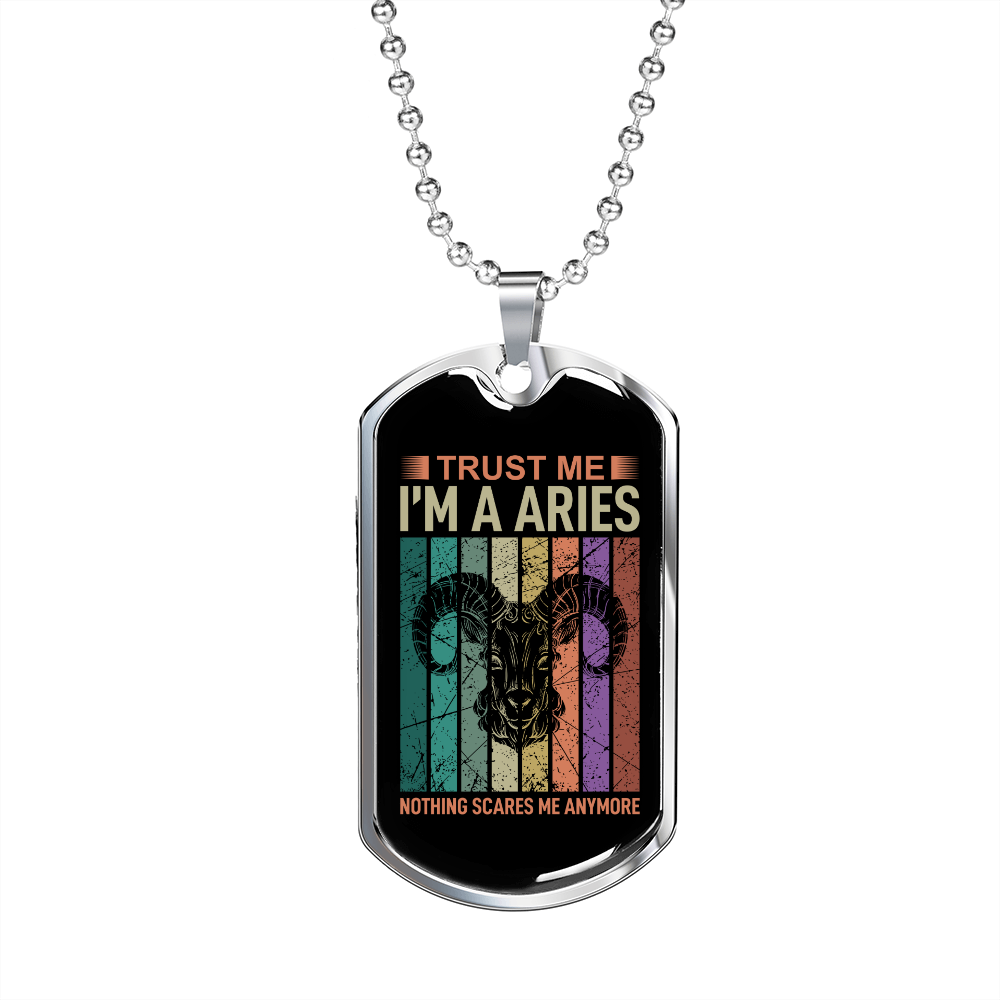 Trust Me Aries Zodiac Necklace Stainless Steel or 18k Gold Dog Tag 24" Chain-Express Your Love Gifts