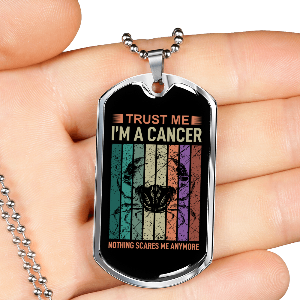 Trust Me Cancer Zodiac Necklace Stainless Steel or 18k Gold Dog Tag 24" Chain-Express Your Love Gifts