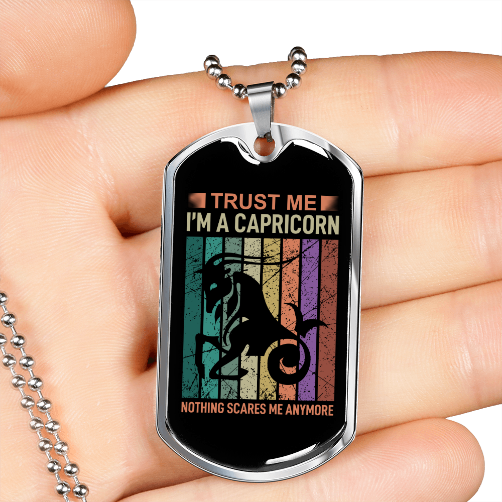 Trust Me Capricorn Zodiac Necklace Stainless Steel or 18k Gold Dog Tag 24" Chain-Express Your Love Gifts