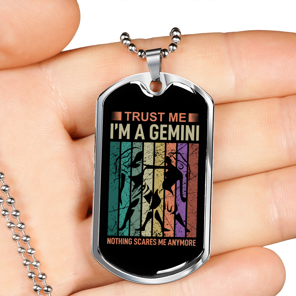 Trust Me Gemini Zodiac Necklace Stainless Steel or 18k Gold Dog Tag 24" Chain-Express Your Love Gifts