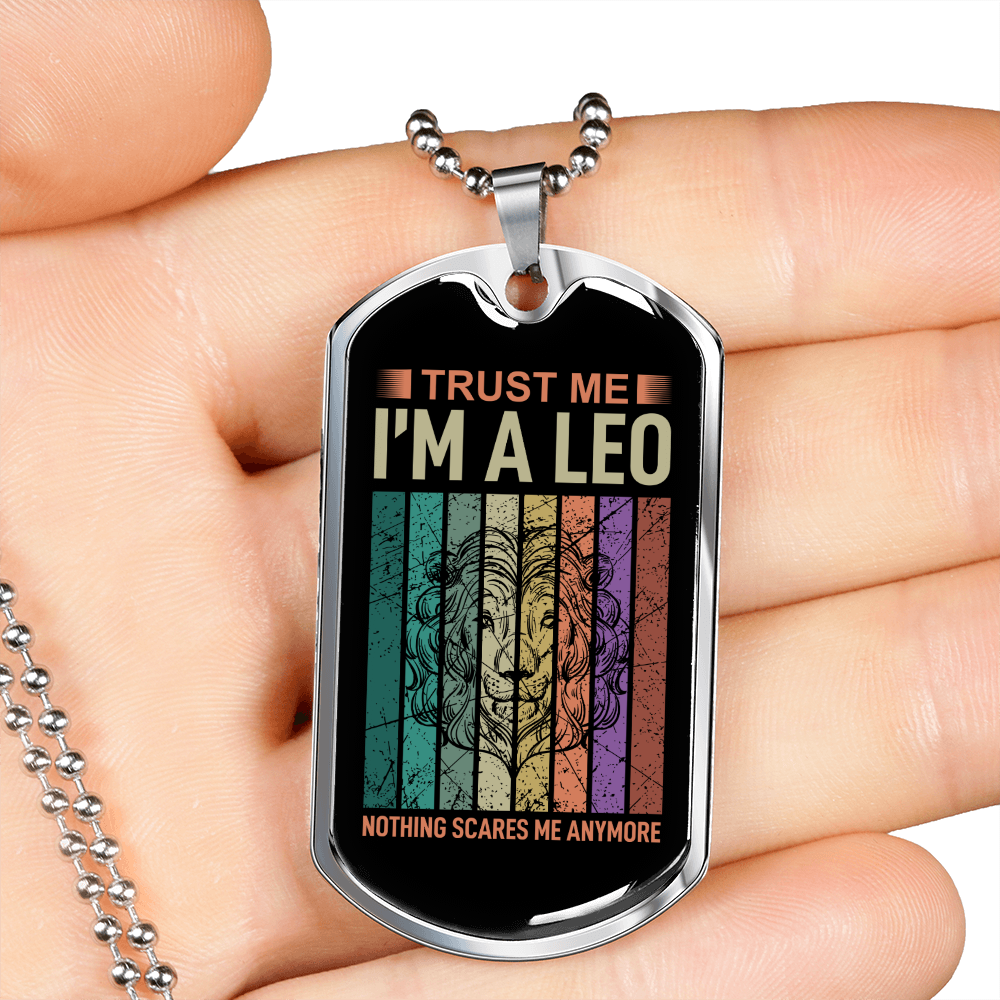 Trust Me Leo Zodiac Necklace Stainless Steel or 18k Gold Dog Tag 24" Chain-Express Your Love Gifts
