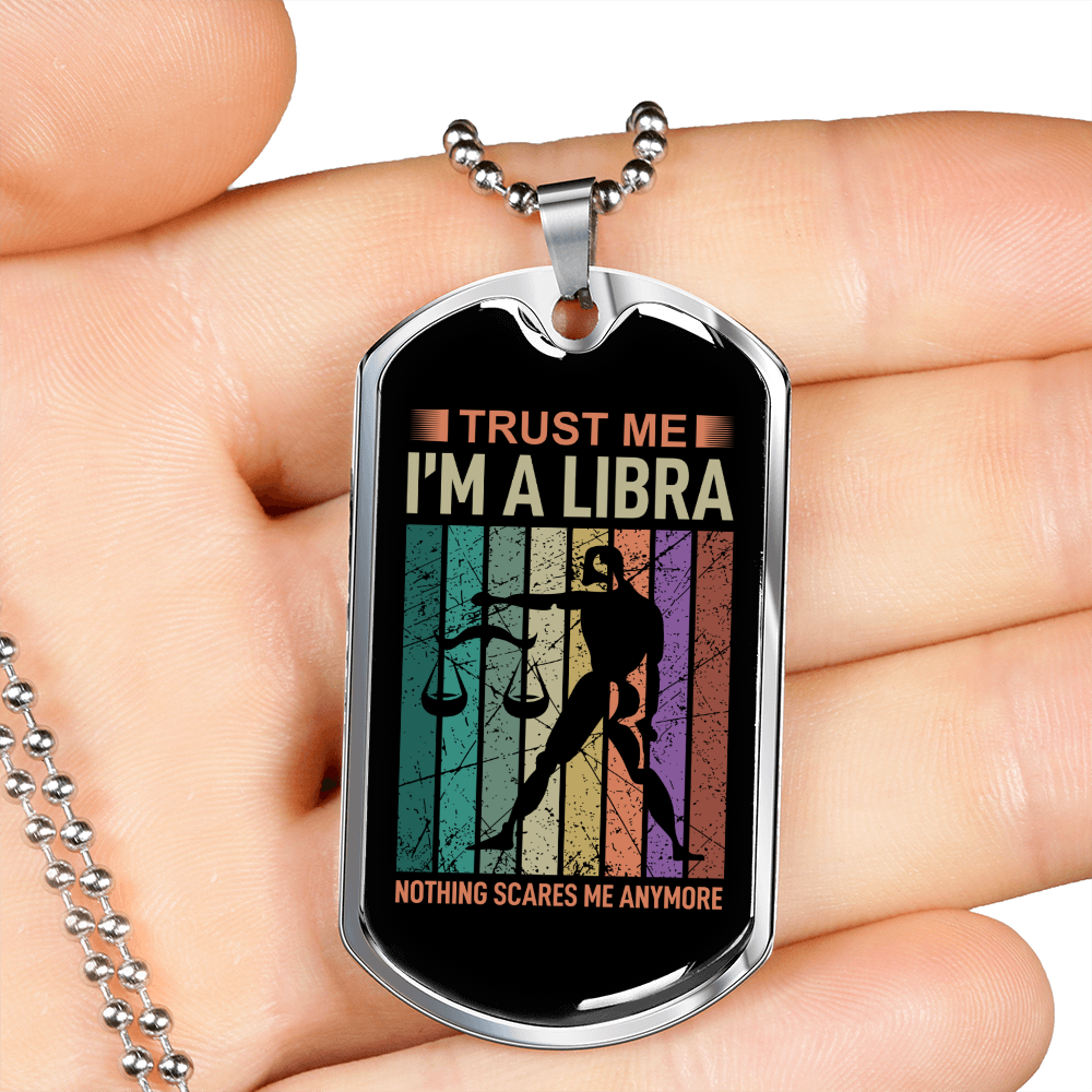 Trust Me Libra Zodiac Necklace Stainless Steel or 18k Gold Dog Tag 24" Chain-Express Your Love Gifts