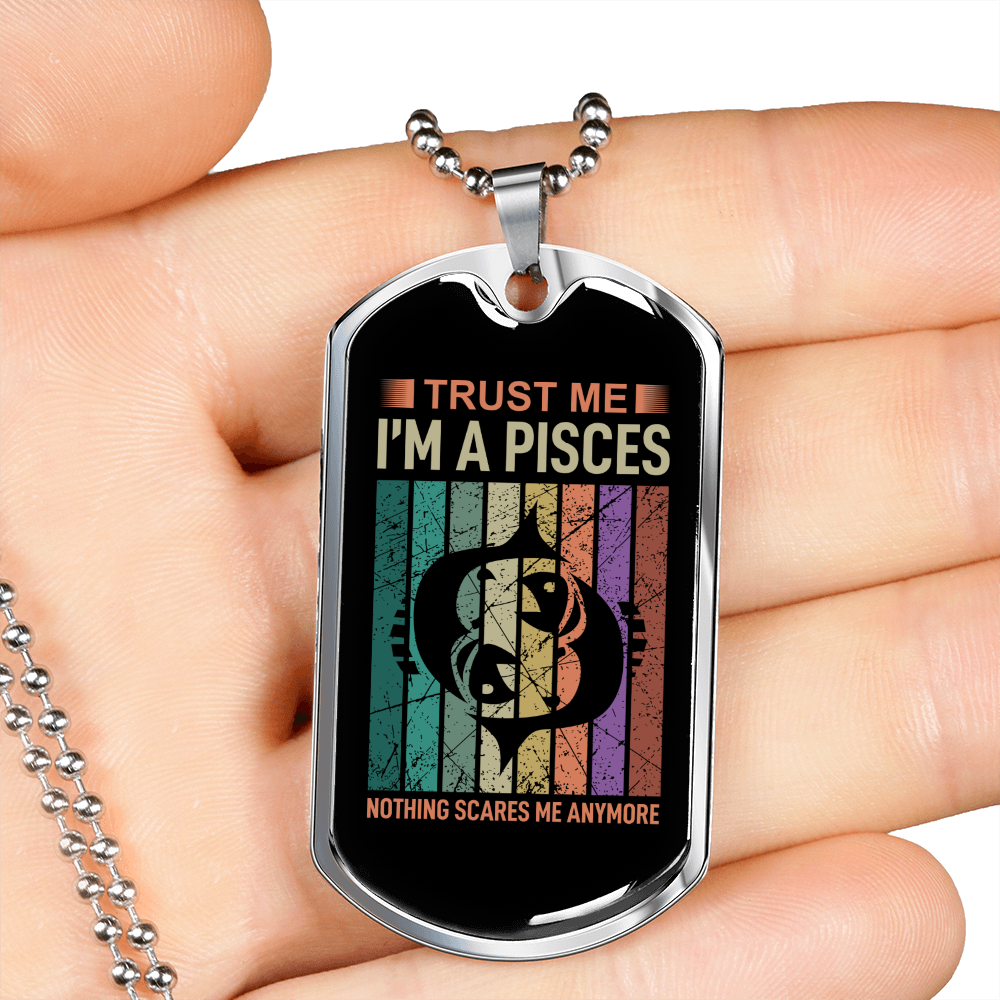 Trust Me Pisces Zodiac Necklace Stainless Steel or 18k Gold Dog Tag 24" Chain-Express Your Love Gifts