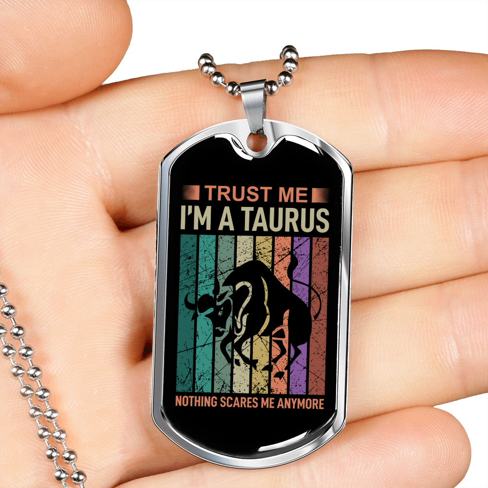 Trust Me Taurus Zodiac Necklace Stainless Steel or 18k Gold Dog Tag 24" Chain-Express Your Love Gifts