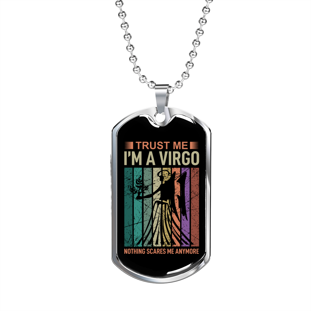 Trust Me Virgo Zodiac Necklace Stainless Steel or 18k Gold Dog Tag 24" Chain-Express Your Love Gifts