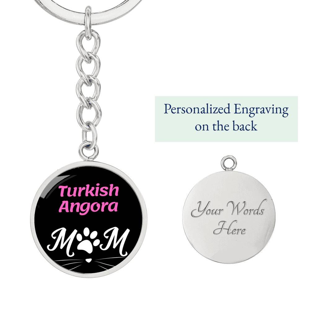 Turkish Angora Cat Mom Keychain Stainless Steel or 18k Gold Circle Pendant-Express Your Love Gifts