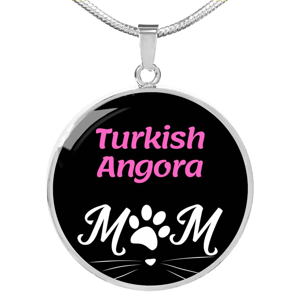 Turkish Angora Cat Mom Necklace Circle Pendant Stainless Steel or 18k Gold 18-22"-Express Your Love Gifts