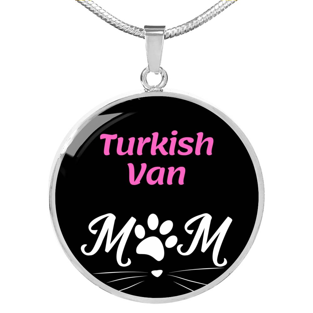 Turkish Van Cat Mom Necklace Circle Pendant Stainless Steel or 18k Gold 18-22"-Express Your Love Gifts