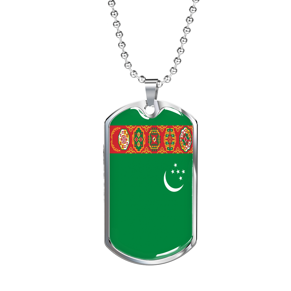 Turkmenistan Flag Necklace Stainless Steel or 18k Gold Dog Tag 24" Chain-Express Your Love Gifts