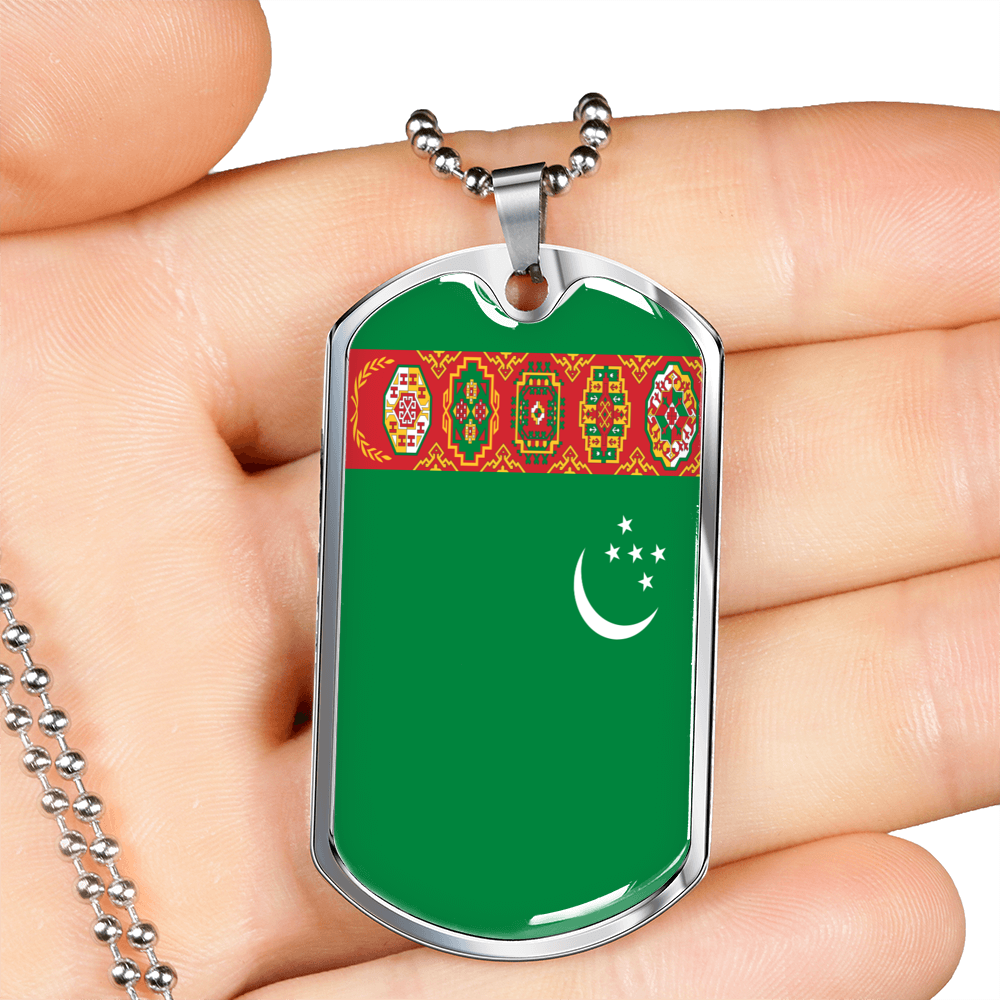 Turkmenistan Flag Necklace Stainless Steel or 18k Gold Dog Tag 24" Chain-Express Your Love Gifts